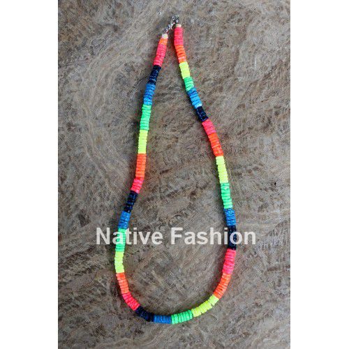 Neon Puka Shell Necklace Rainbow Color